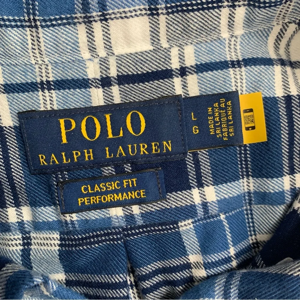 Polo Ralph Lauren Button Down Flannel Shirt Classic Fit Performance Blue Plaid - Picture 11 of 15